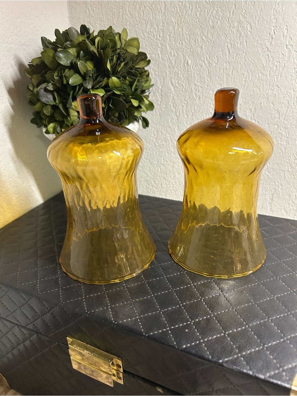 Vintage Homco Amber Honeycomb Glass Peg Candle Holder Pair